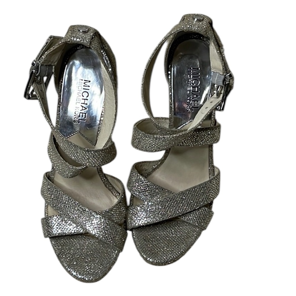 Michael Michael Kors size 6.5M gold glitter heels. Adjustable ankle straps